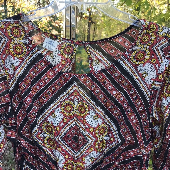 O’Neill Open Back 3/4 Sleeves Romper Floral Diamond Design Shorts Side Pockets S - Picture 6 of 11